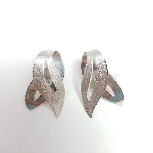 Vintage Sarah Coventry Silver Tone Modernist Clip On Earrings, Retro 80s Design - Picture 1 of 6